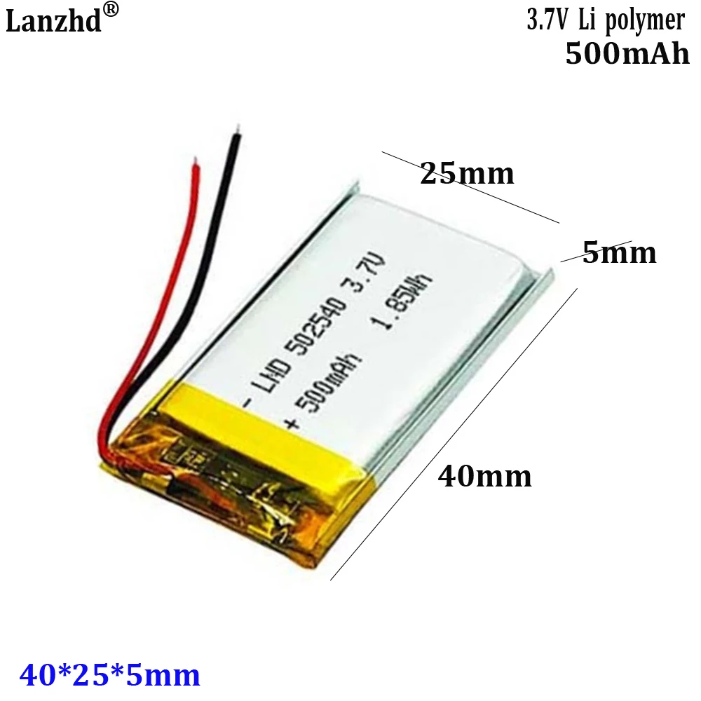 

3.7V battery 502540 500mAh For Recorder voice recorder ultra-thin suitable electronic blood pressure monitor mobile arm type