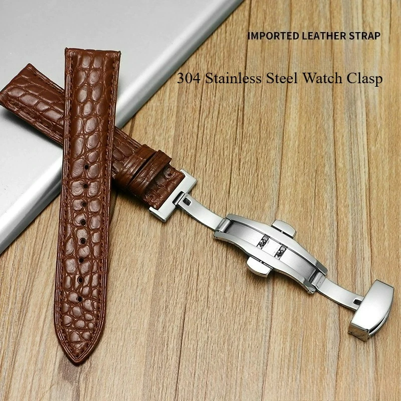 Genuine Crocodile Leather Watch Band Alligator Grain Pattern-Double Push Butterfly Clasp for Patek Philippe Cartier Watch Strap