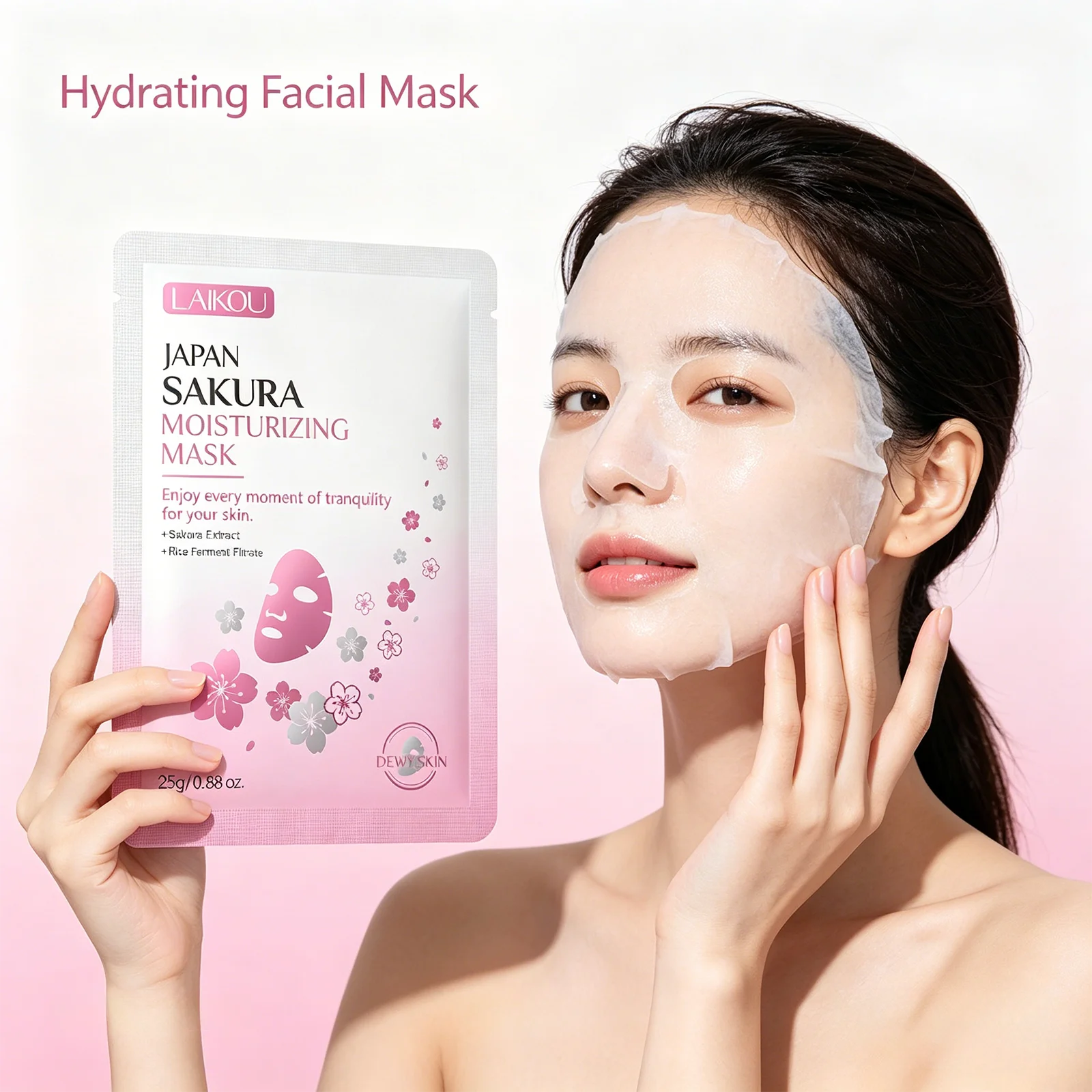 LAIKOU Japan Sakura Moisturizing Face Mask Deep Hydration Brightening Skin Care Facial Sheet Mask for Dry Skin