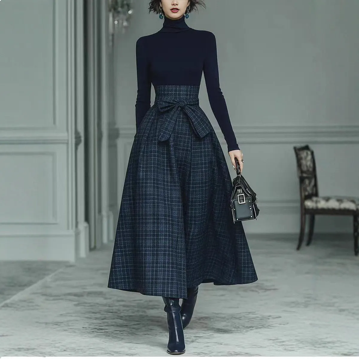 Pure Texture Long Sleeve Elegant French Dress Dresses Spring Summer Matching Set