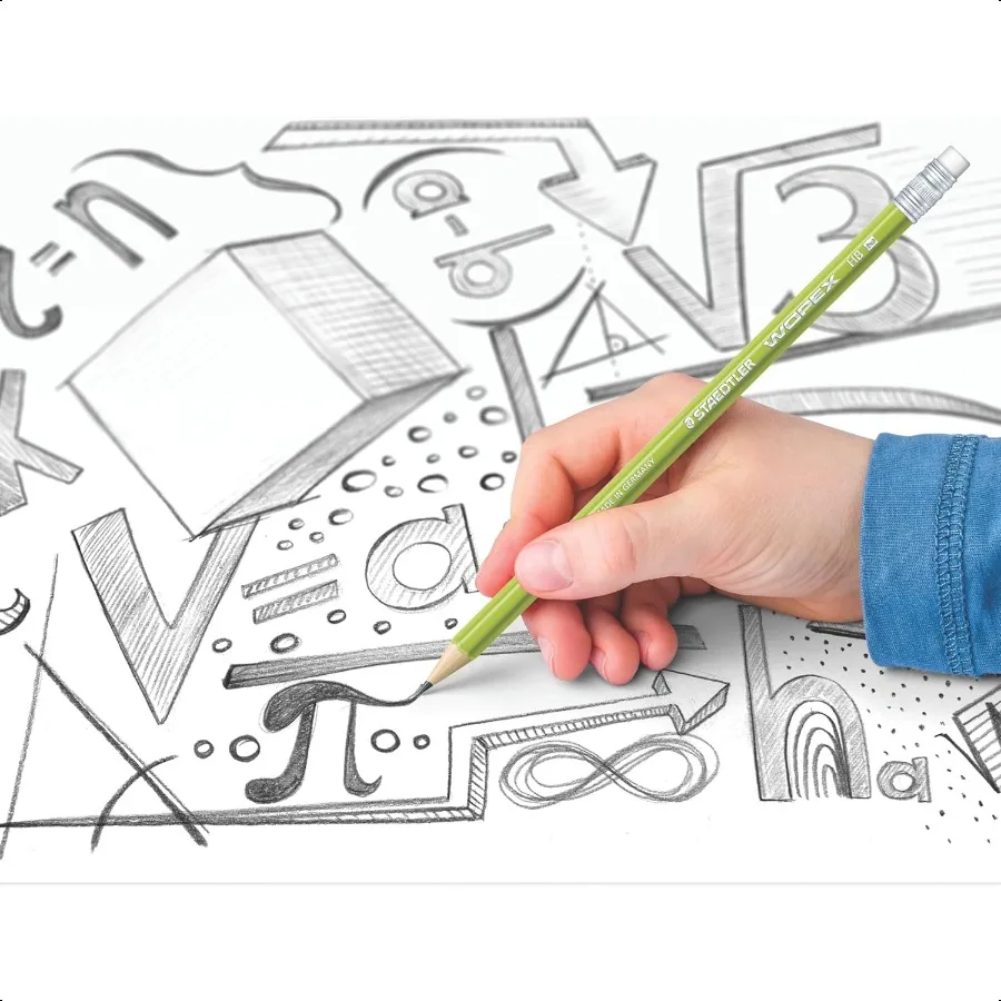 WOPEX 2 قلم رصاص مشحذ مسبقًا، عبوة من 20 ممحاة مريحة على شكل مثلث مقاومة للكسر وسطح غير قابل للانزلاق من مادة الخشب البلاستيكية مجانًا Ti