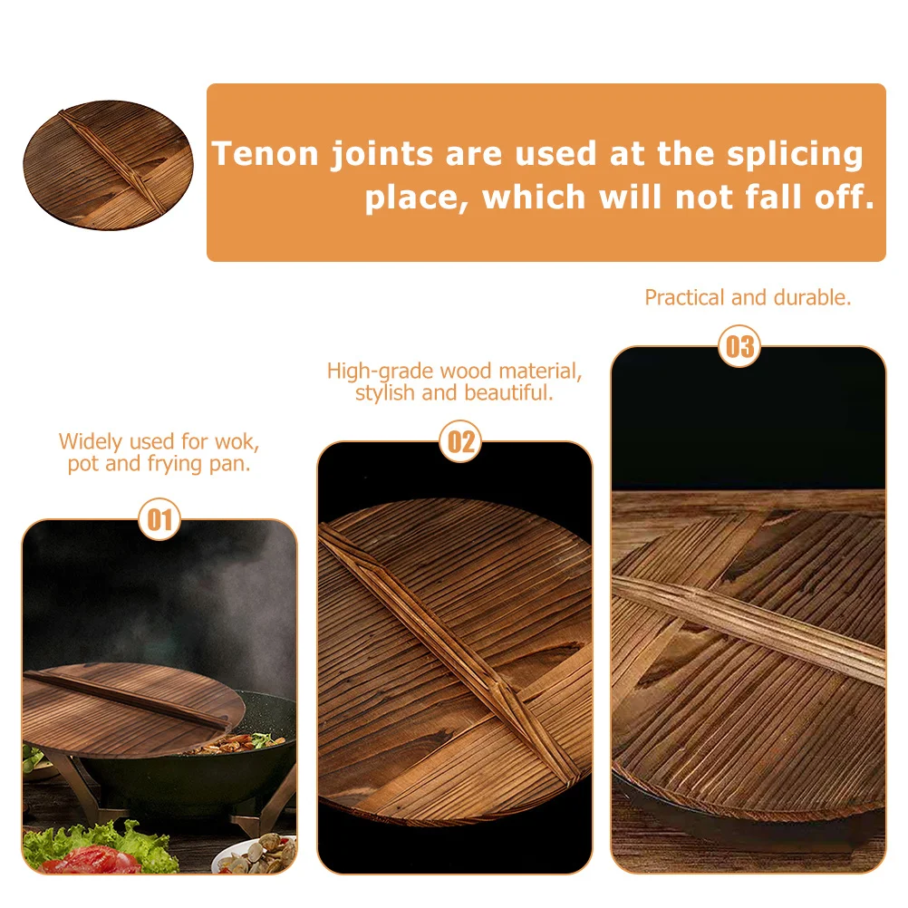 

Retro Wok Cover Wooden Pot Lid for Frying Pan Anti-Overflow Kitchen Tool Premium Food-Grade Material Waterproof Rustic Style