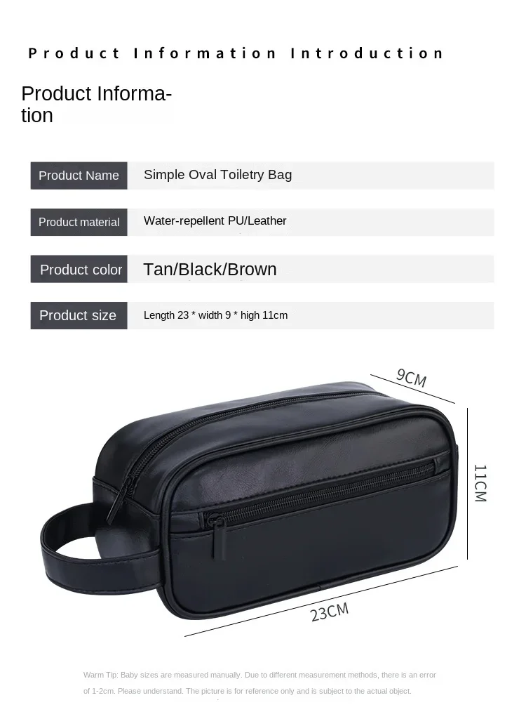 Kulturbeutel aus Leder für Herren, für Reisen, Geschäftsreisen, tragbare Kosmetiktasche, großes Fassungsvermögen, mehrere Taschen, handgehaltener Kulturbeutel aus Leder – Detail 1