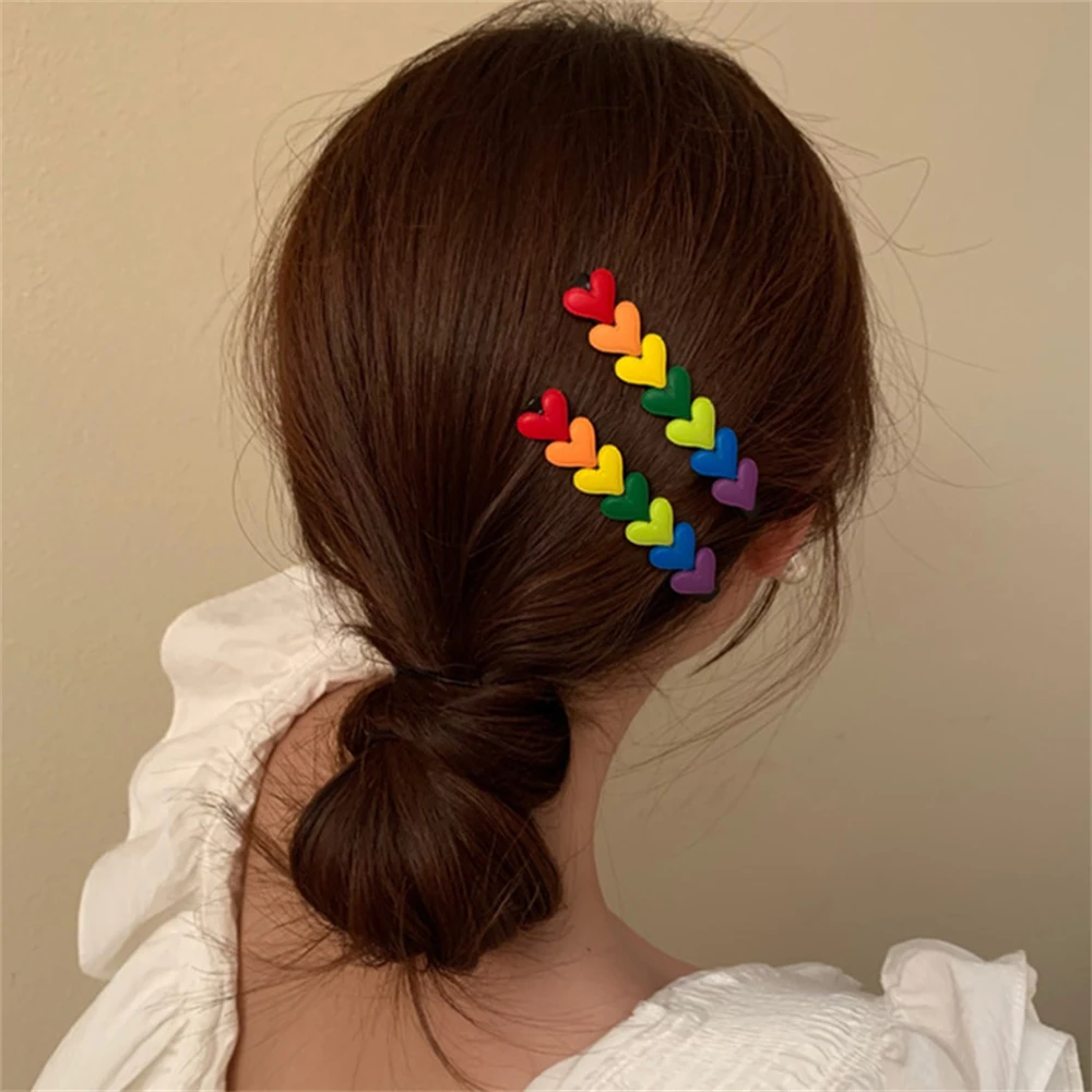 Grip Clearly Popular Decorative Unique Hair Accessories Rainbow Hairpin Heart Shaped Hair Clip Popular Hair Accessories Durable