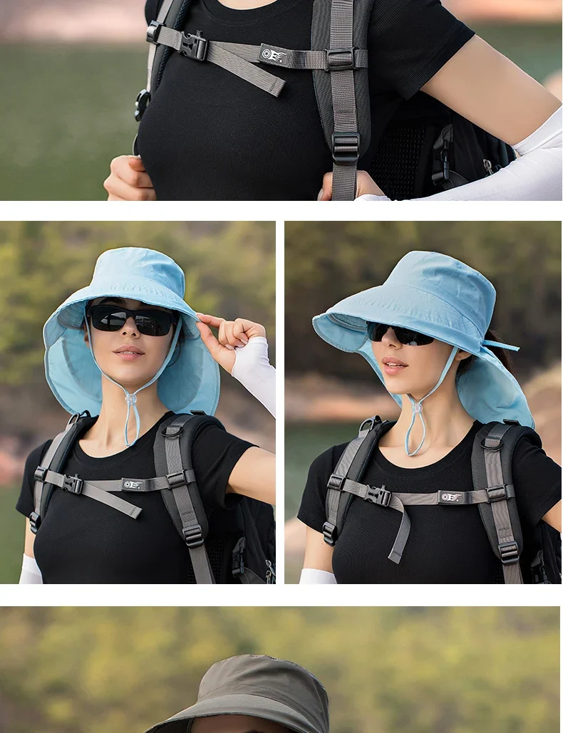 Sommerhut für Damen, Outdoor UV-Schutz für den Hals, Sonnenblende für Herren, Angeln, Wandern, breite Krempe, Schal, Sonnenschutz, Pferdeschwanzkappe, undefiniert – Detail 12
