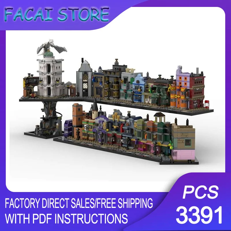 

Moc Building Bricks Modular Wizarding Shops Expansion Gringotts Mine/Sugarplums/Broomstix Technology Block Toy Construction Gift
