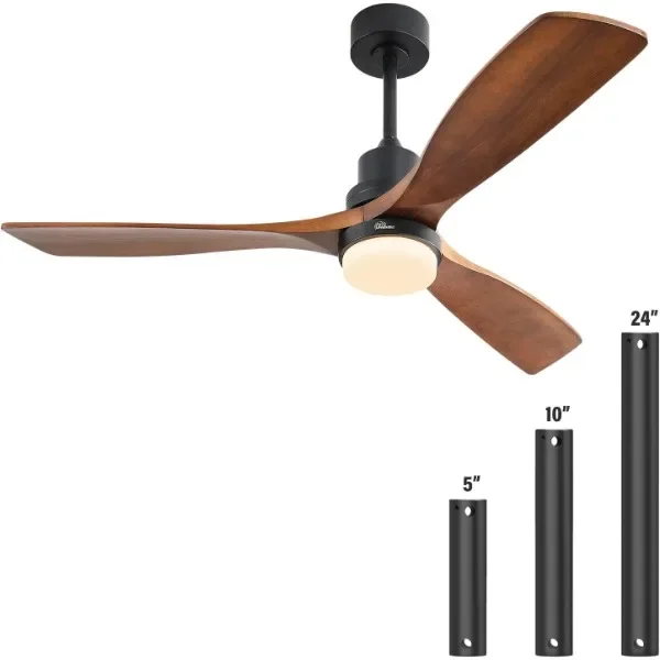 Sofucor 52 Inch Wood Ceiling Fan With Lights Remote Control Dimmable LED Light 3 Walnut Fan Blades Reversible