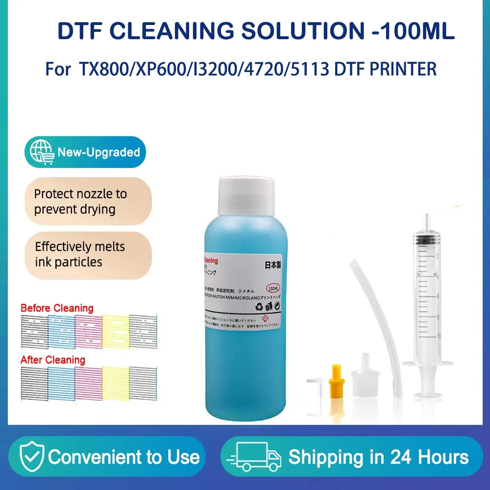 Líquido de Limpieza DTF de 100 ml, Limpiador para Desobstruir Cabezales de Impresión L1800 1390 L805 DX5 DX6 DX7 i3200 XP600, Limpia y Desobstruye Cabezales de Impresión