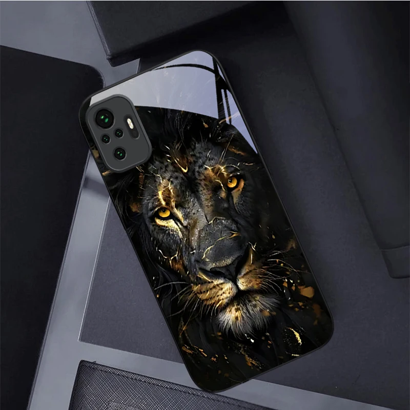Shadow Monarch Lion Black Glass Phone Case For Redmi Note 8 9 9S 12S 10 Pro 11 12 13 Pro 14 Pro K60 13C 14C 3 12 13 Back Cover view 4