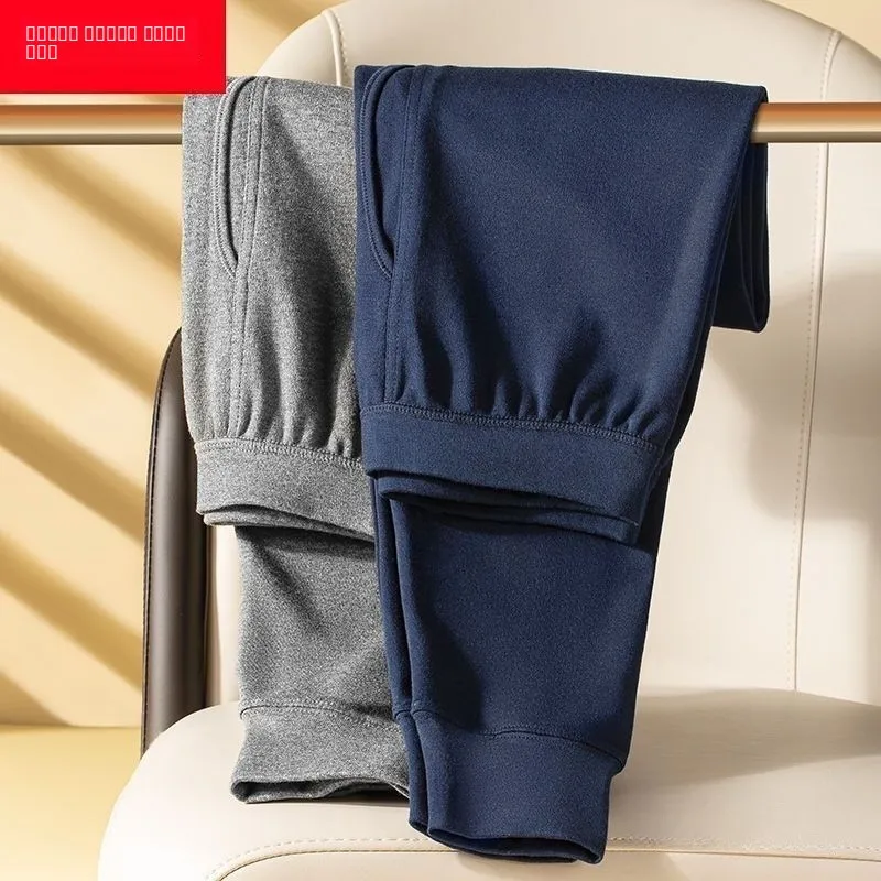 

Мужские хлопковые брюки с высокой талией, тонкие, утепленные, для осени и весны, с защитой от скатывания, модель для ношения под одеждой