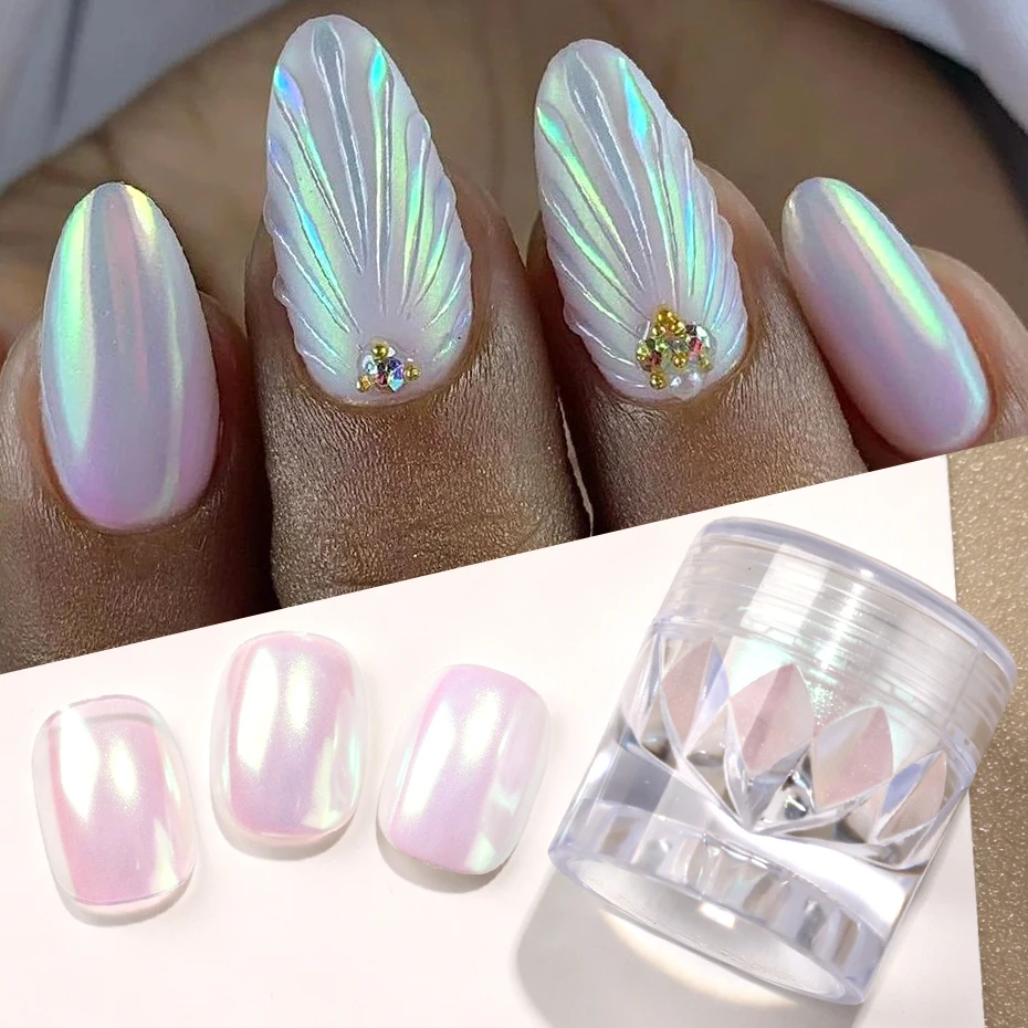 1/2/3pcs Iridescent Aurora Chrome Nail Powder Unicorn Mermaid Pigment Dust Mirror Pearlescent Glitter Nail Art Powder Gel Polish