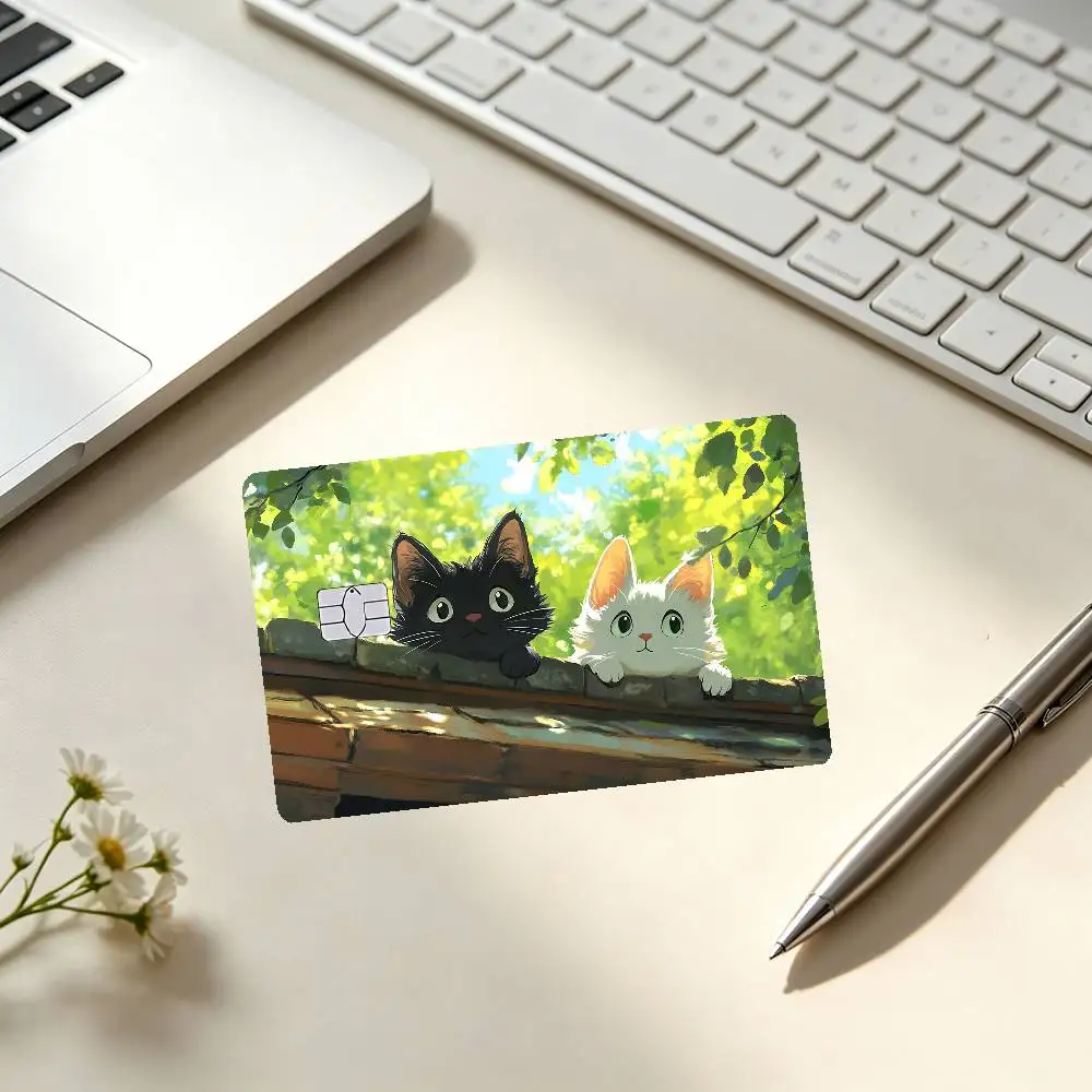 Cute Black Cat Card Stickers Credit Card DIY Card Protector Stickers Waterproof Film Skin Cover