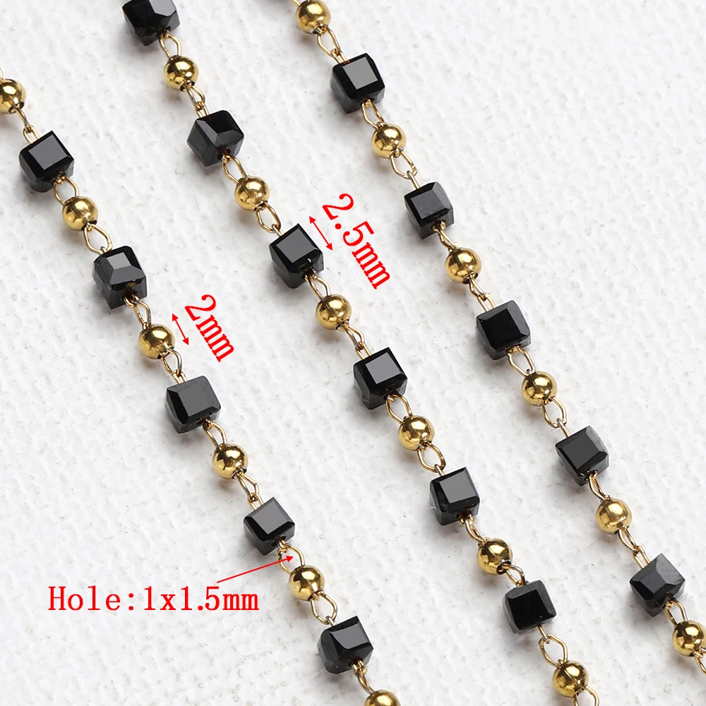 1Meter Stainless Steel Chain Black Square Cube Crystal Beads Chains for Necklace Bracelets Sweater Jewelry Making DIY Handmade