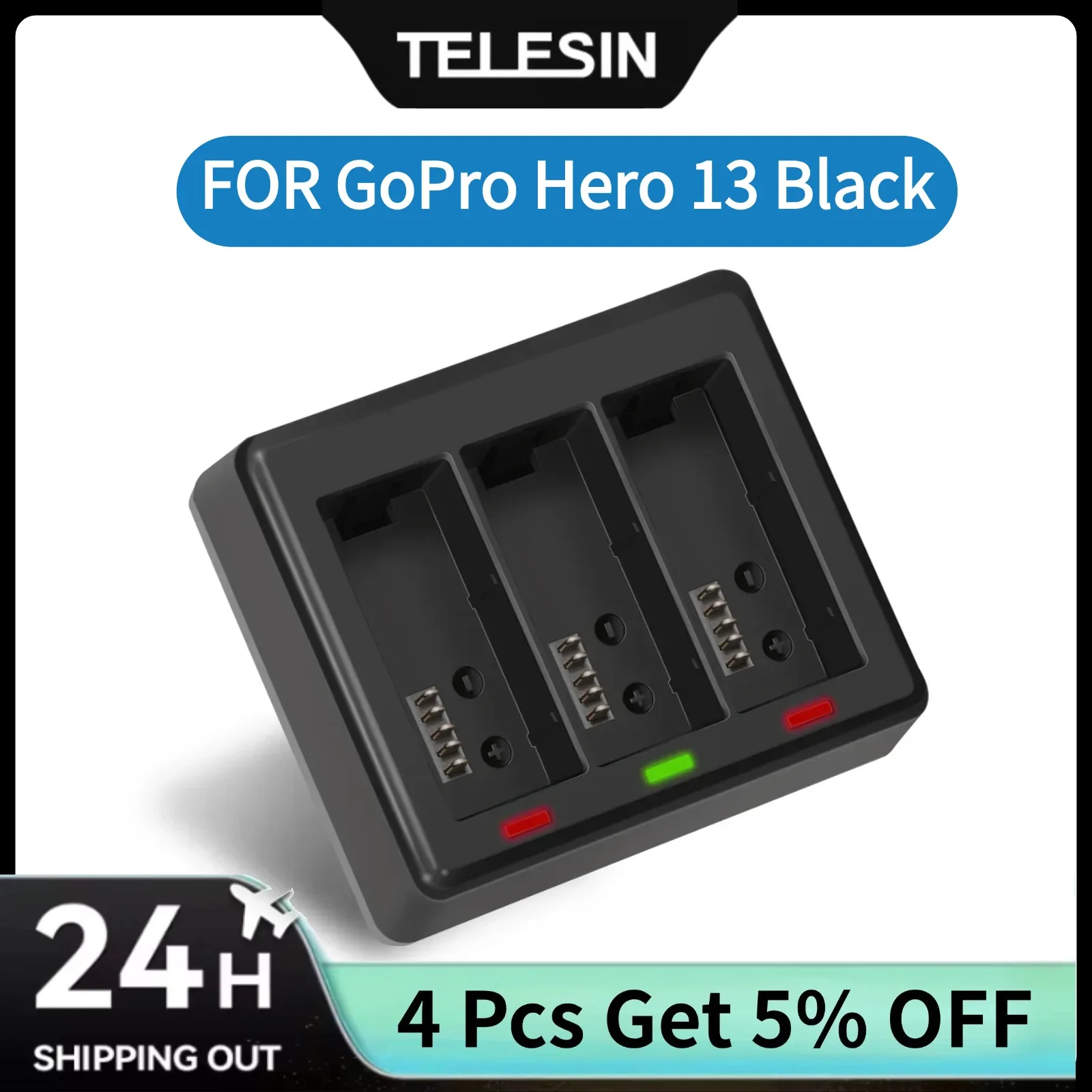 

TELESIN Quick Charger for Gopro Hero 13 Accessories Lightweight Safety Three Slot Battery Charger Action Camera Accessories