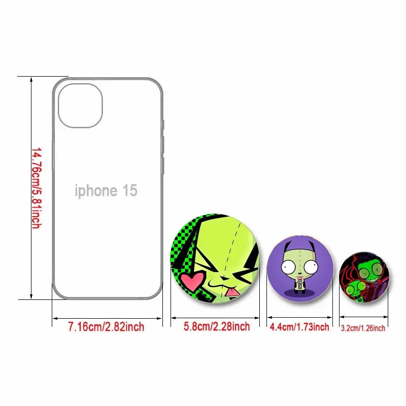 Cute Alien ET Green Invader ZIM Cartoon Badge Tinplate Button Pin GIR Dog Kawaii Anime Brooch Badges Bag Coat Decor Friend Gift