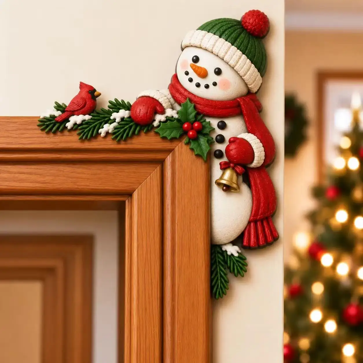 2026 Houten Kerstdeurhoekdecoratie, Kerstman Sneeuwpop Rendier Cartoon Hangende Hanger, Kerstdeurkozijn Ornament voor Feest en Huis