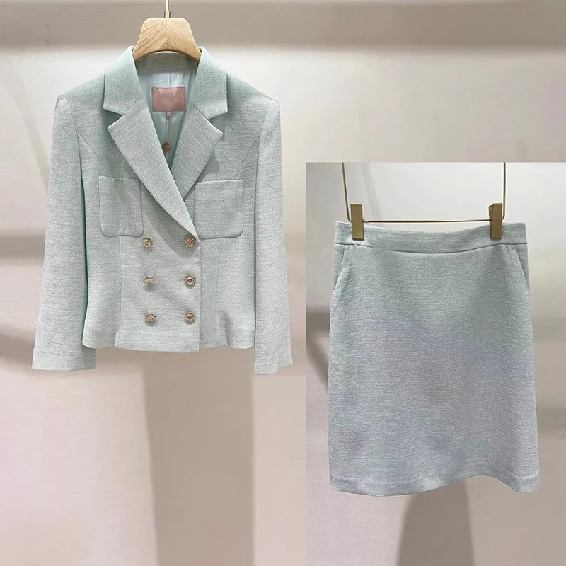 

Элегантный женский костюм Ele Lady Scent: пиджак с двубортной застежкой и юбка миди с завышенной талией для женщин