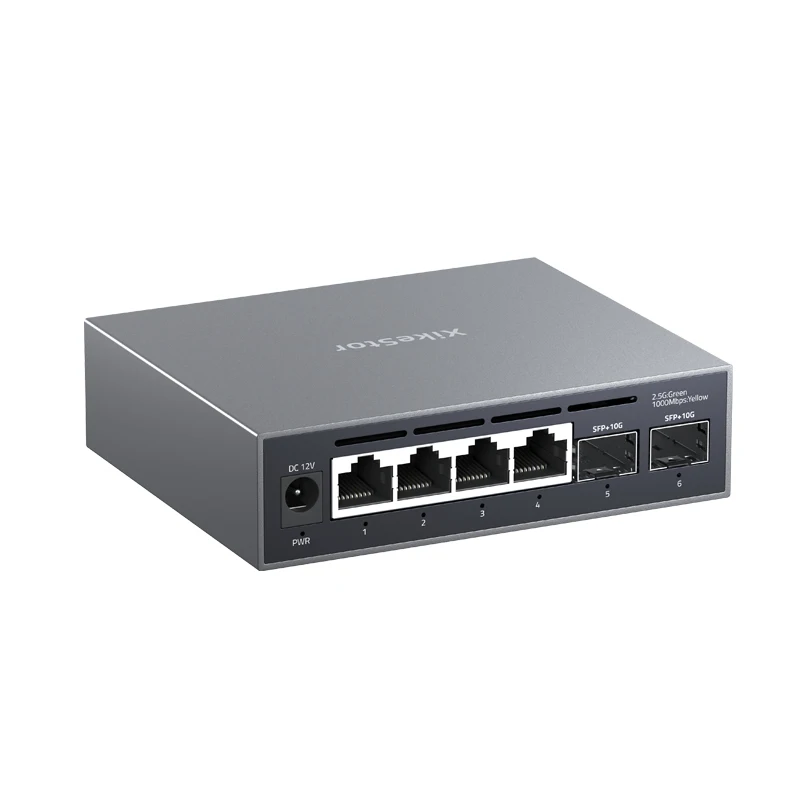 XikeStor Simple L2 Managed 2.5G Switch 4-Port 2.5G RJ45 2-Port 10G SFP+ Ethernet Switch VLAN & Port Aggregation One-click Rest