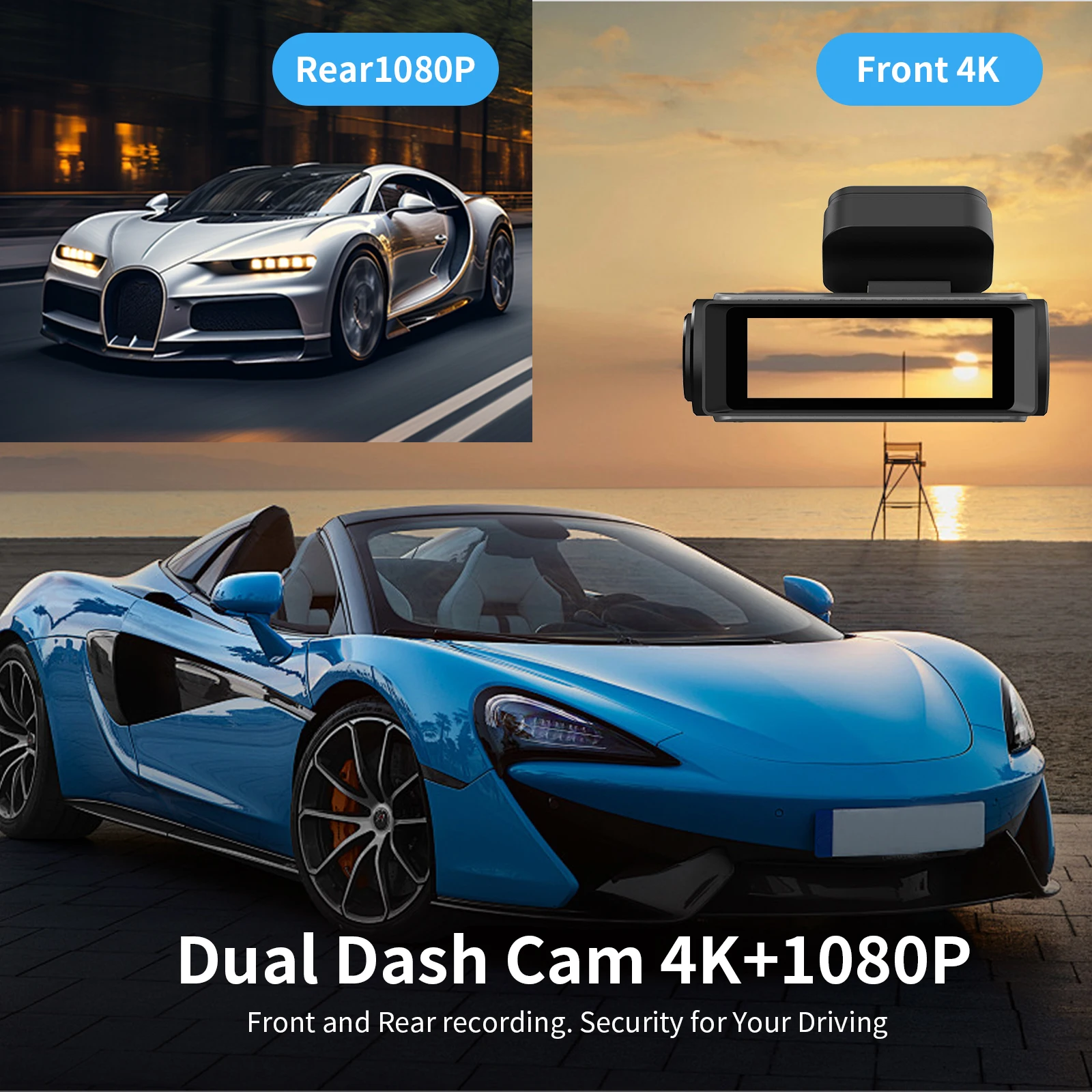 Custom Car Dash Camera 4K+1080P Front and Rear Built-in WiFi Night Vision 24 Hours Parking Monitor Gravity Sensor Dual Dashcam