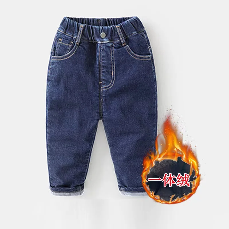 Boys\' Jeans 2024 Spring and Autumn New Style Western Style Children\'s Elastic Jeans Boys With Plush Loose Thin Pants