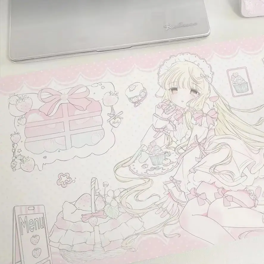 Sweet And Cute Anime Girl Pu Leather Mousepad Office Desk Mat Mouse Pad Computer Speed Type Carpet Mat Player Laptop Keyboar