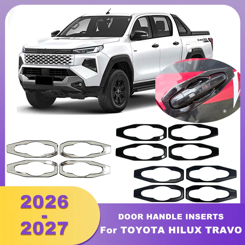Door Handle Bowl Inserts Cover Frame Chrome Black For TOYOTA HILUX TRAVO 2026 2027 Exterior Door Handles