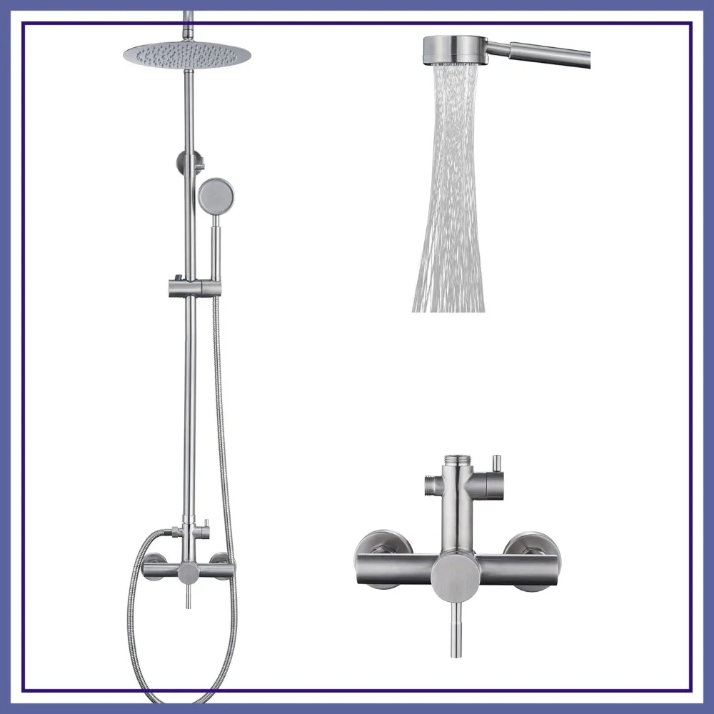 

Outdoor Shower Faucet Set - Brushed Nickel Rainfall & Handheld Spray, High Pressure, 304 Stainless Steel