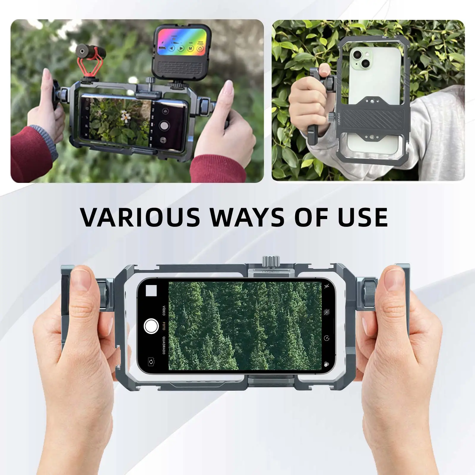 Universal Metal Phone Rig Cage with Dual Handles Photography Phone Stabilizer Tripod Mount Bracket for Vlog Video Recording