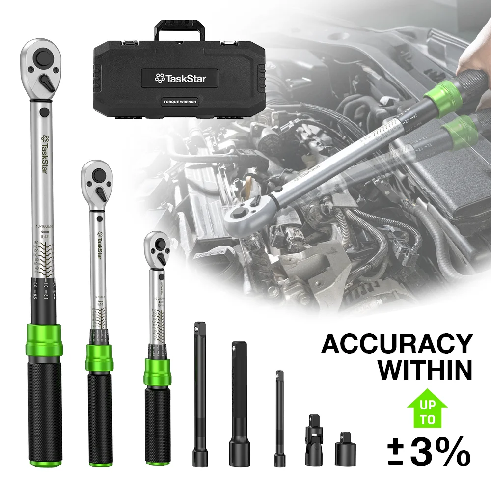 

TaskStar Torque Wrench Set 8pcs Heavy-Duty Full Professional Novelty Socket Sets 3% Accuracy 10-227Nm for Car Motorcycle Bike