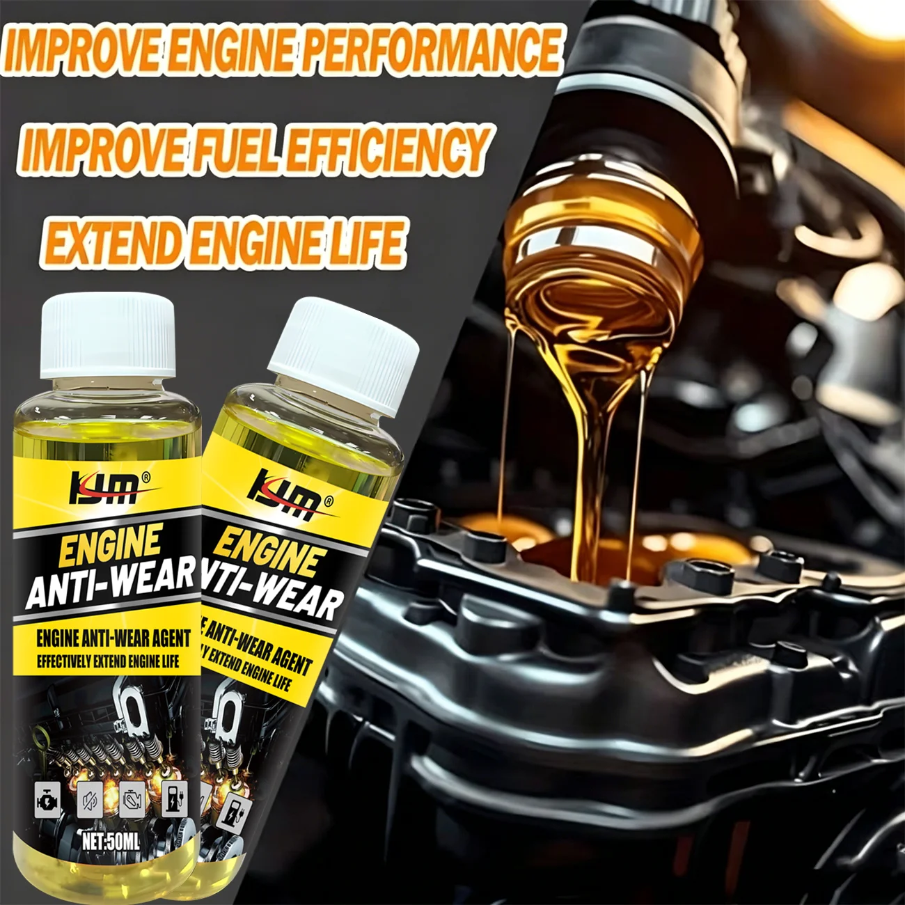KJM 50ml Engine Anti-Wear Agent Oil Additive Noise Reduction Engine Life Extension Automotive Repair Product