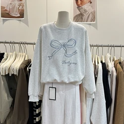 Loose casual sports jacket South Korea East Gate women's spring grey embroidered bow small hoodie woman