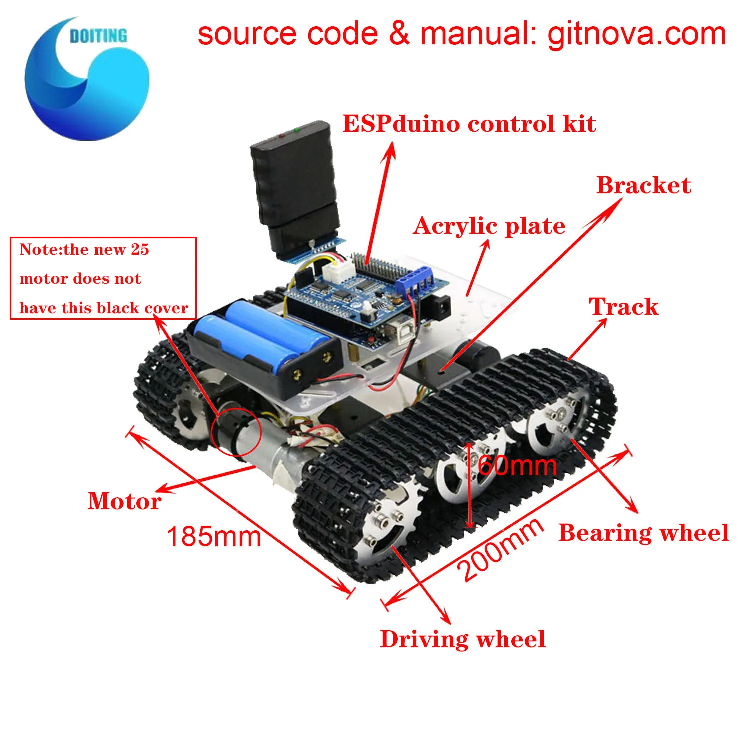 Handle/Bluetooth/WiFi RC Control Mini T100 Robot Tank Chassis Car Kit for Arduino with Control Road Motor Driver Board, WiFi