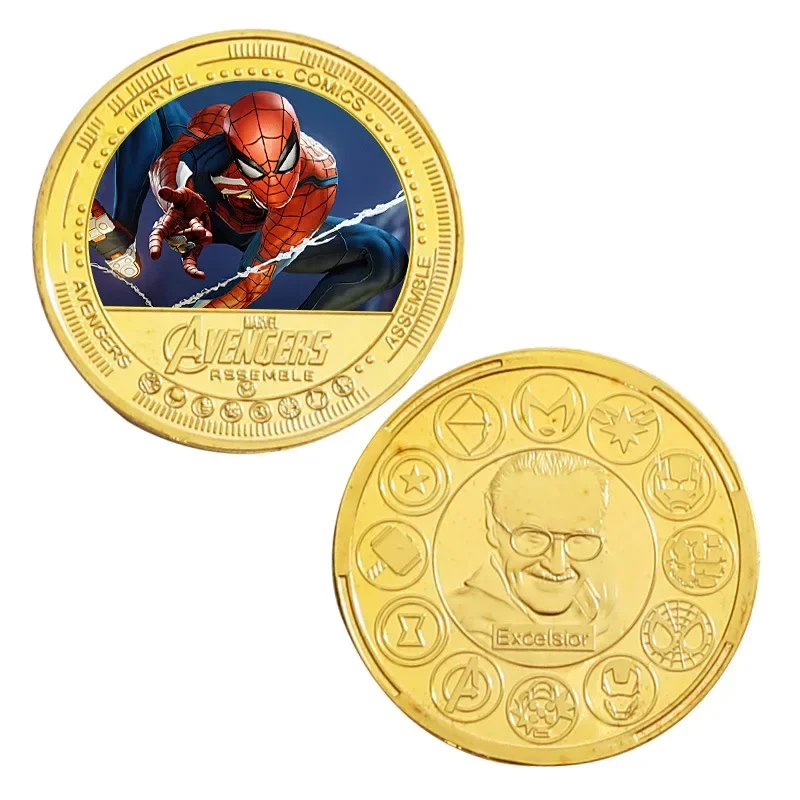 Disney Marvel Series Commemorative Coin Action Anime Figures Iron Man Spider-Man Thor Memorial Cool Childrens Ornaments Gifts