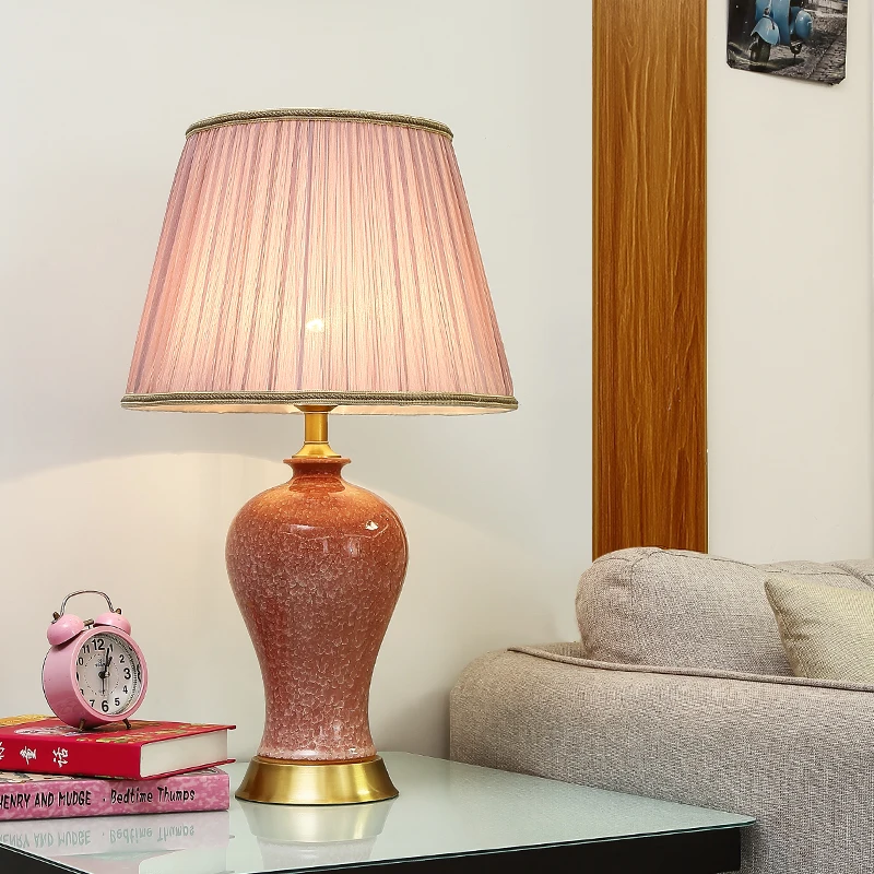 Jingdezhen ceramic bedroom bedside American wedding dowry lamp pink table full copper living room