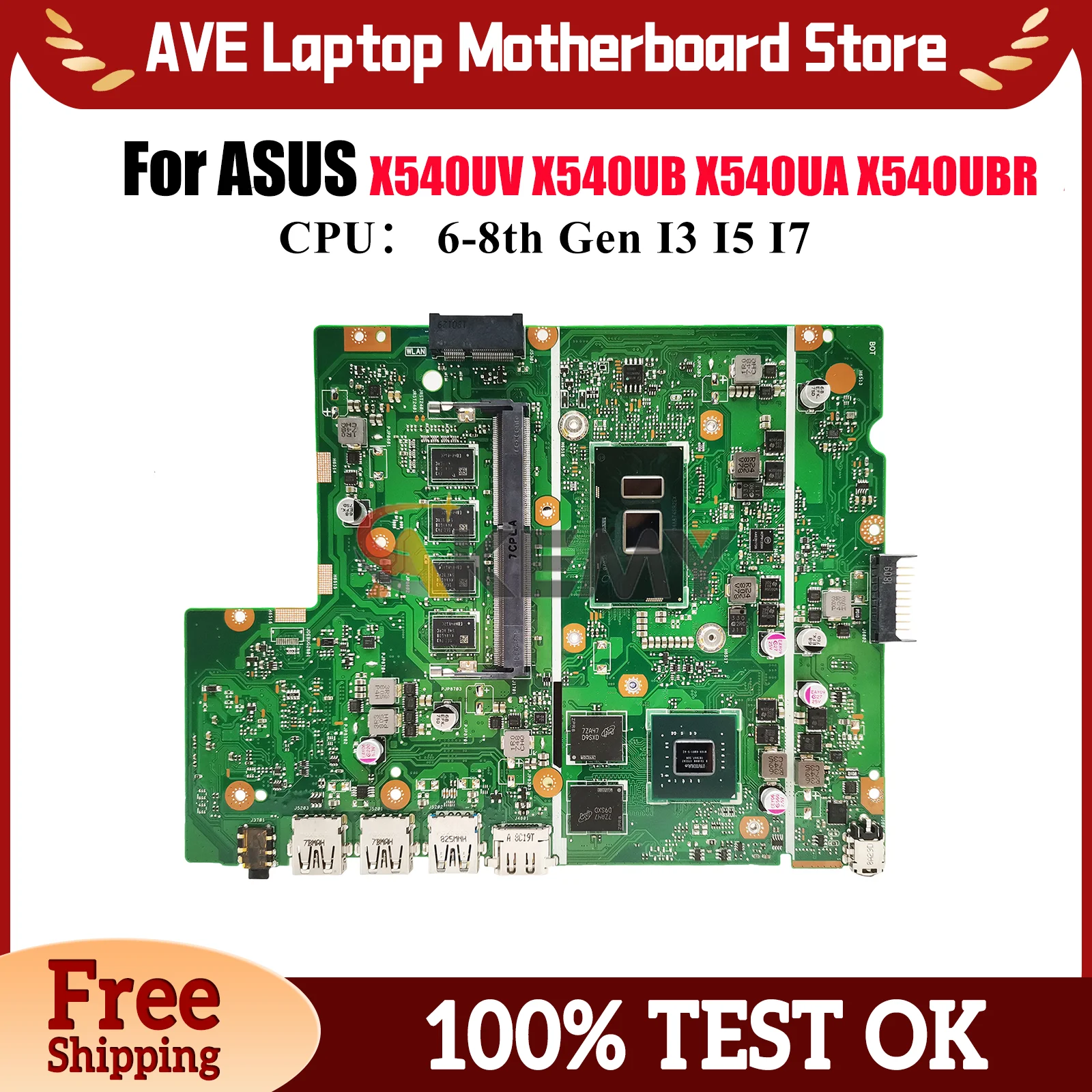 

X540UV Laptop Motherboard For ASUS A540U X540UBR X500U X540U R540U P540U X540UB K540U F540U X540UAR Mainboard With I3 I5 I7 CPU