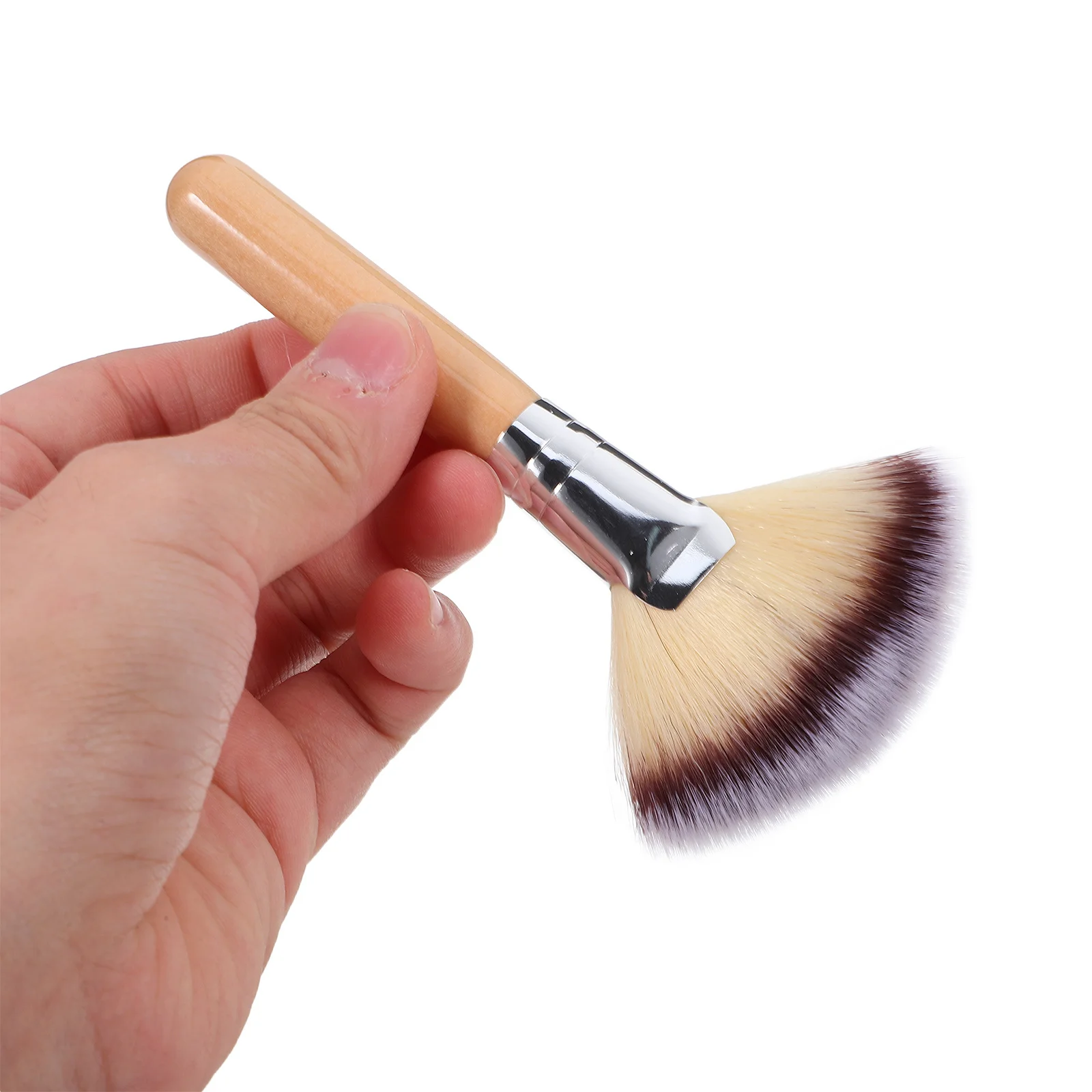 2Pcs Fan Makeup Brush Soft Nylon Hair No Shedding Face Makeup Tools for Foundation Blush Highlighter Powder Setting Brushes