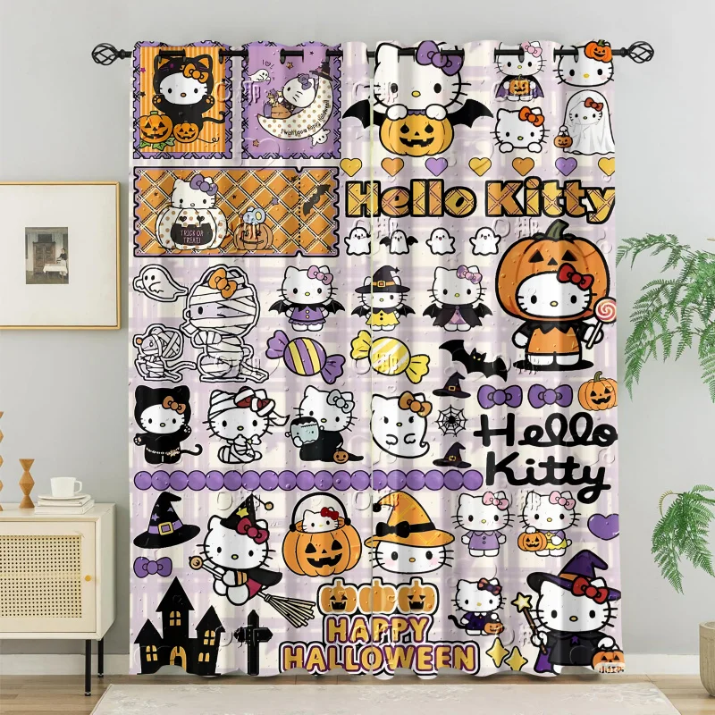 

Милые шторы Hello Kitty на Хэллоуин с узорами тыквы, призрака и мумии, светонепроницаемые занавески для детской комнаты и гостиной