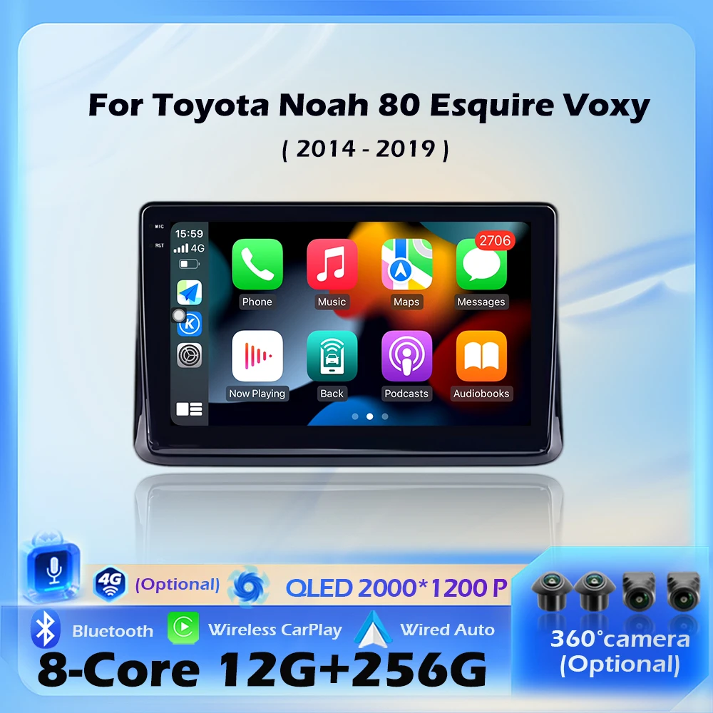 10inch Wireless CarPlay For Toyota Noah 80 Esquire Voxy 2014 - 2019 Car Radio Multimedia Video Player Navigation GPS Android16