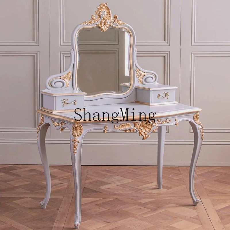 

ZYY solid wood carving flower gold dresser master bedroom villa model room makeup table light luxury high-end