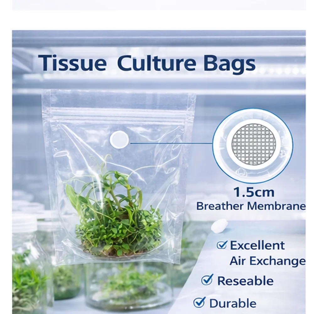Plant Tissue Culture Bags for Laboratory Micropropagation 1.5cm Breather Membrane Autoclavable 135°C Resealable 16×18cm