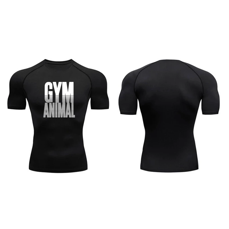 Running T-shirts Men GYM ANIMAL Compression Shirt Quick Dry Short Sleeve Sport Tops Tees Elastic Bodybuilding Fitness Sportswear