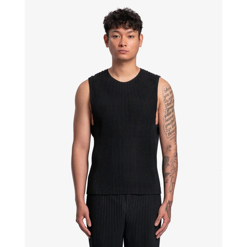 Miyake Pleated Men's Tank Top Sleeveless Vest Japanese Minimalist Loose Fit Casual Shirt Wrinkle