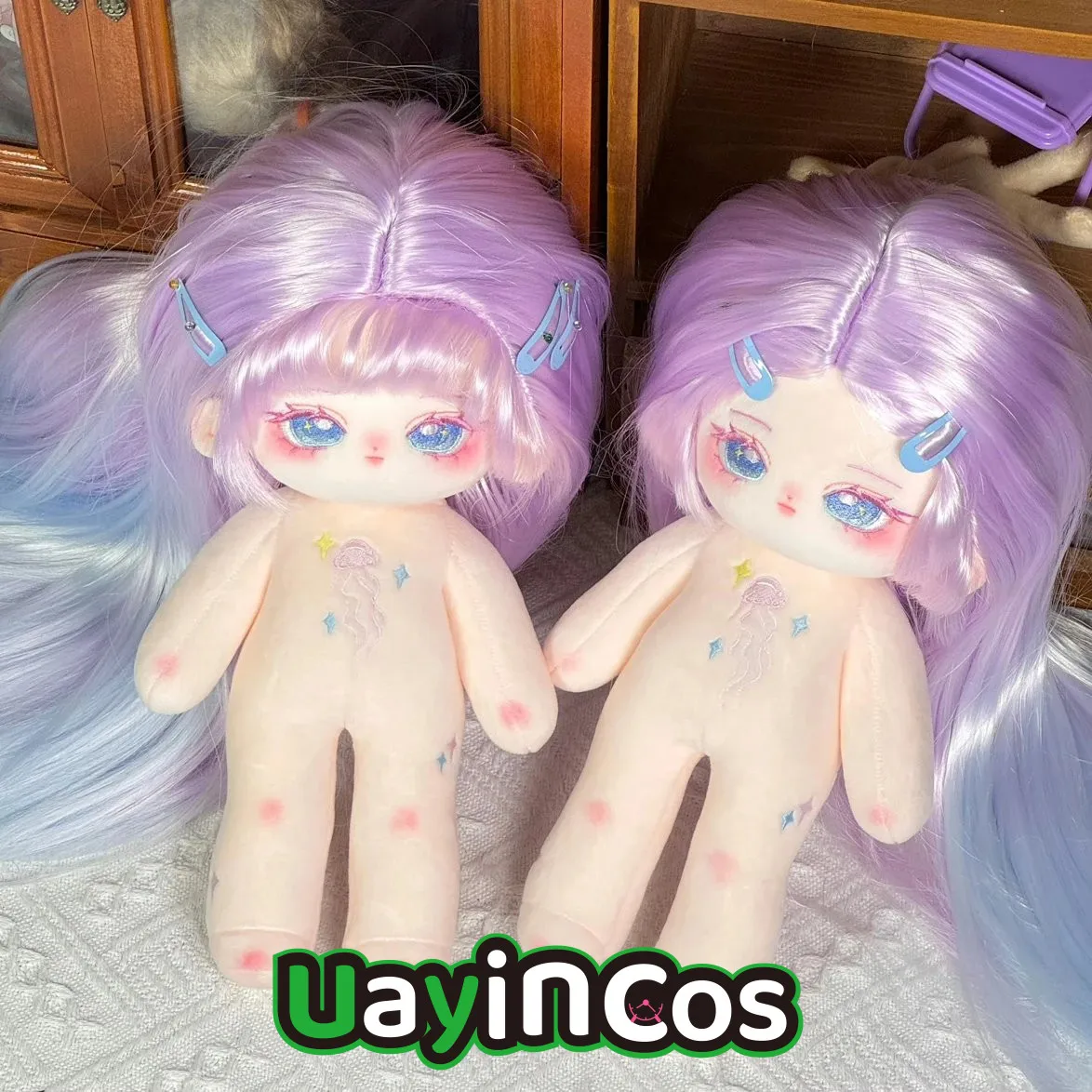 Anime Angel Elf Princess zi hai Purple Wig Hair Stuffed 25cm Long Legs Plushie Plush Pillows Cotton Doll Body Toy For Kids Gift