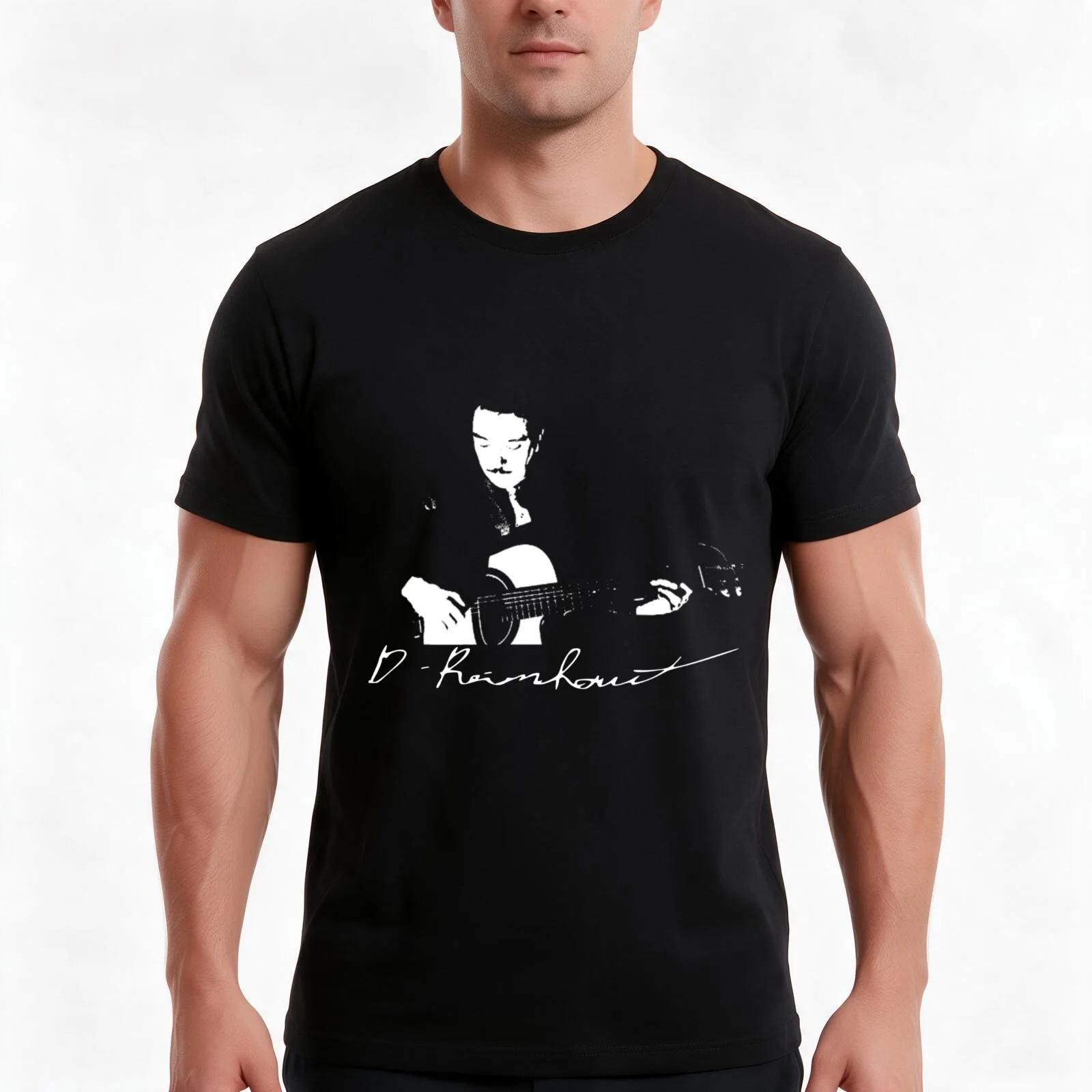 Django Reinhardt Signature s T-Shirt, Summer Casual Cotton Tee, Oversized Streetwear Tops, Vintage Graphic Print, 100% Cotton