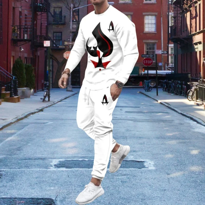 

Мужской комплект из 2 предметов с креативным рисунком покерной карты, летняя повседневная футболка с 3D принтом + брюки, уличная спортивная одежда с короткими рукавами