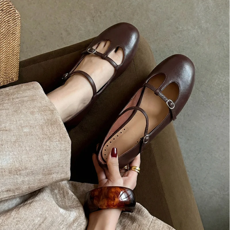 

Women’s Genuine Leather Red Mary Janes Comfortable Elegant Luxury Designer High Quality Round Toe Flats Woman Shoes