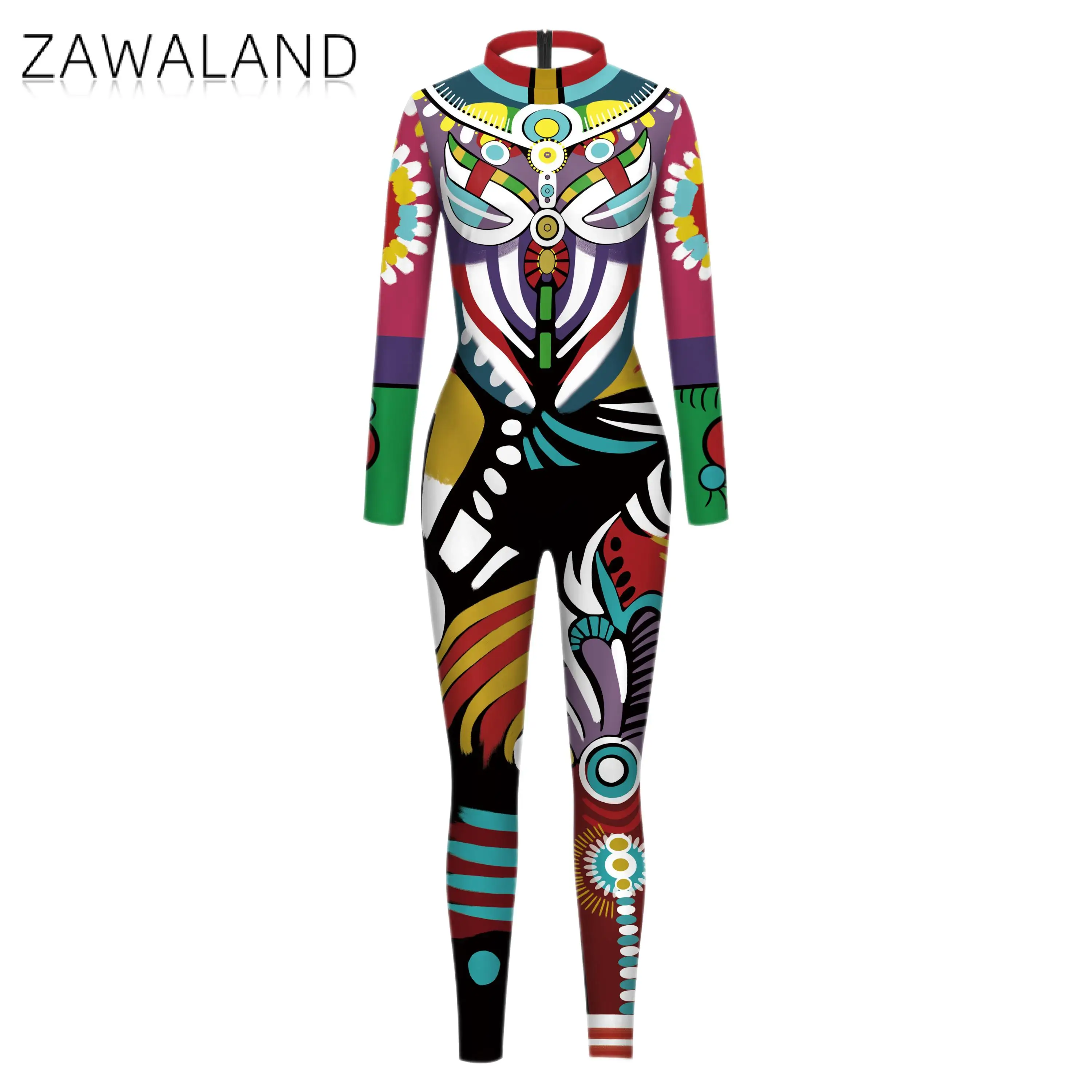 Halloween Party Mode Cosplay 3D-Druck Kostüm Langarm Overalls Urlaub Party Frauen Overall Zentai Bodys Catsuit