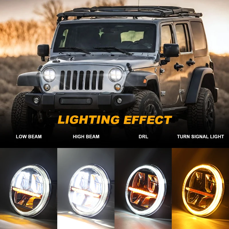 For Suzuki Samurai 7inch LED Headlight DRL Halo Amber Turn Light For Jeep Wrangler JK TJ CJ LJ Lada Defender Hummer Headlamp