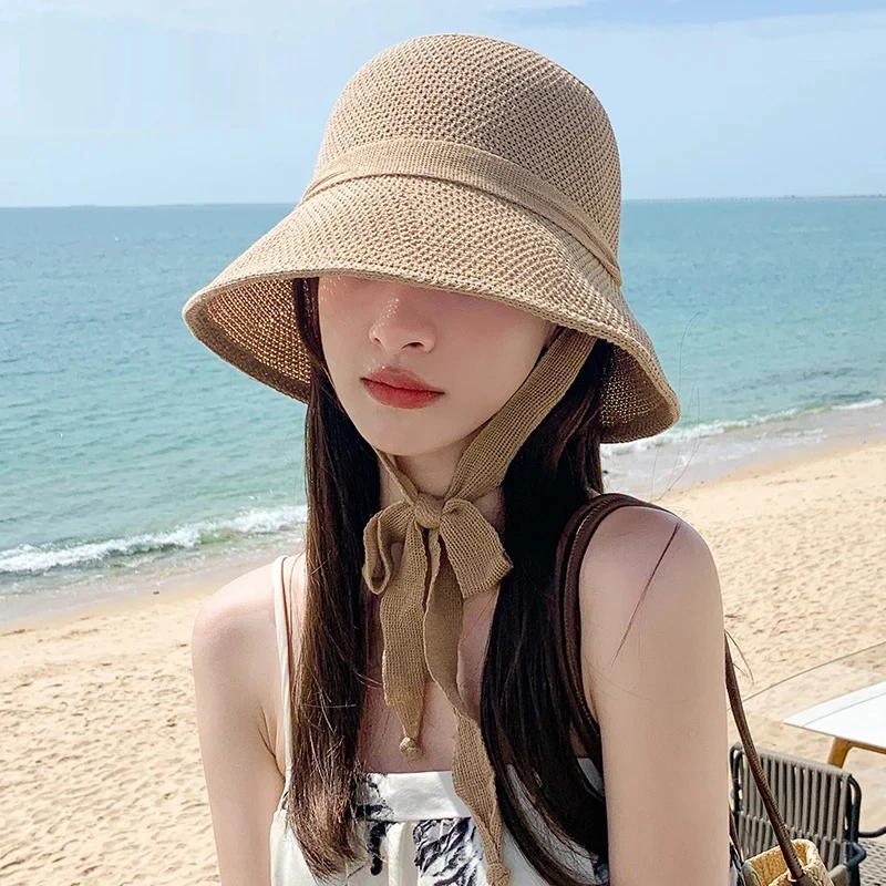 

Lace-Up Bucket Hat for Women Thin Breathable Hollow Out Basin Hat UV Sun Protection Hat Summer Travel Beach Cap Streetwear