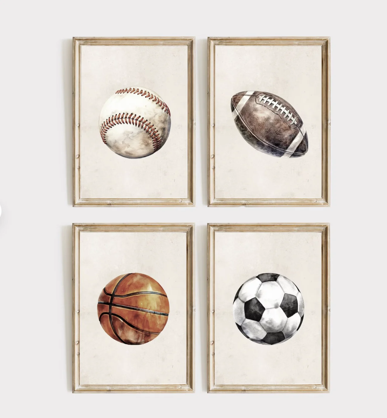Retro Vintage Sports Balls Canvas Wall Art Kids Bedroom Playroom Living Room Game Room Decor Neutral Home Ornament